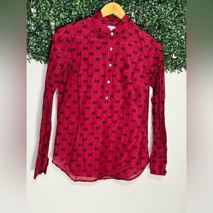 J. Crew Boy Popover in Bows Silk Cotton Professional Holiday Red Top Size 2